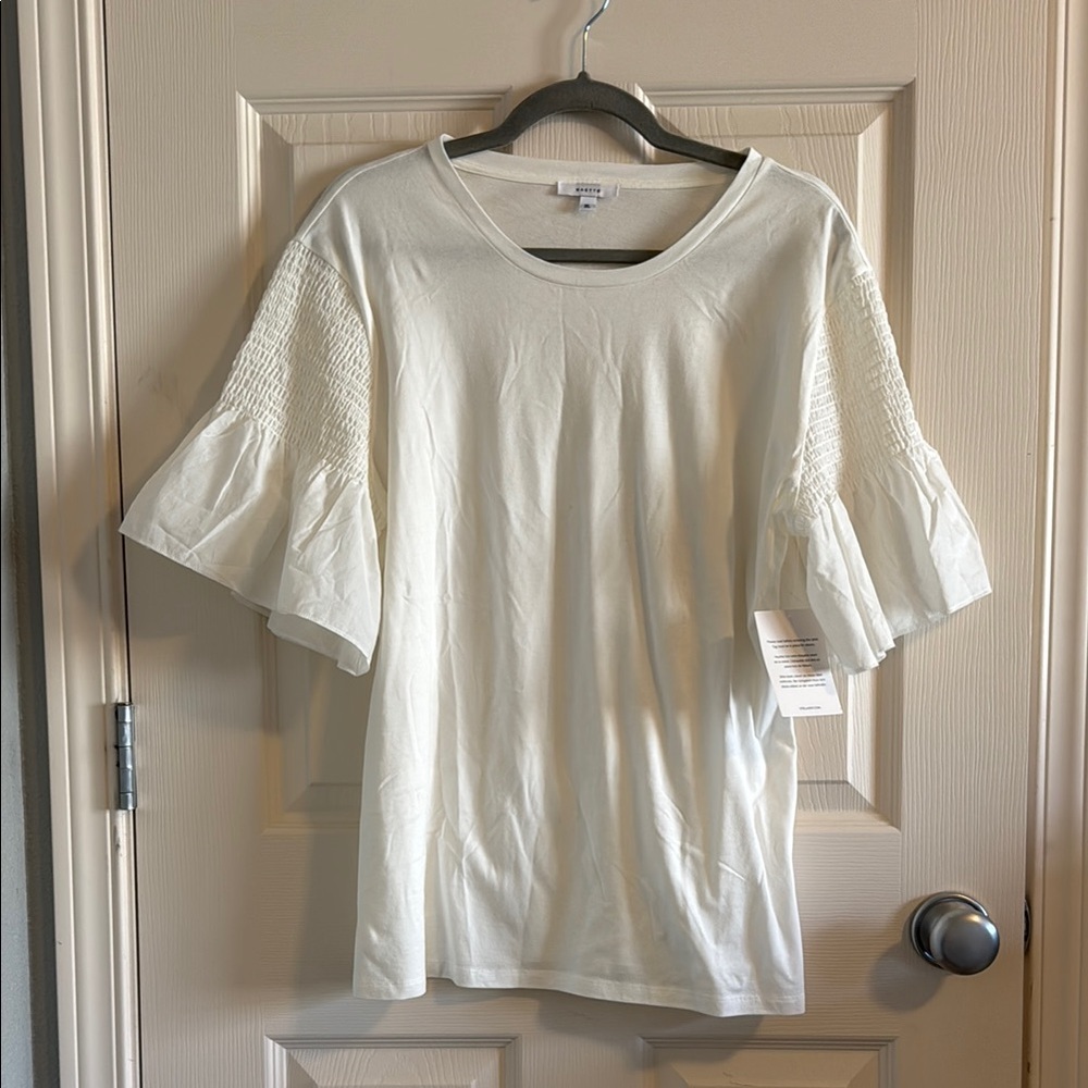 Women's White Ruffled Sleeve Top